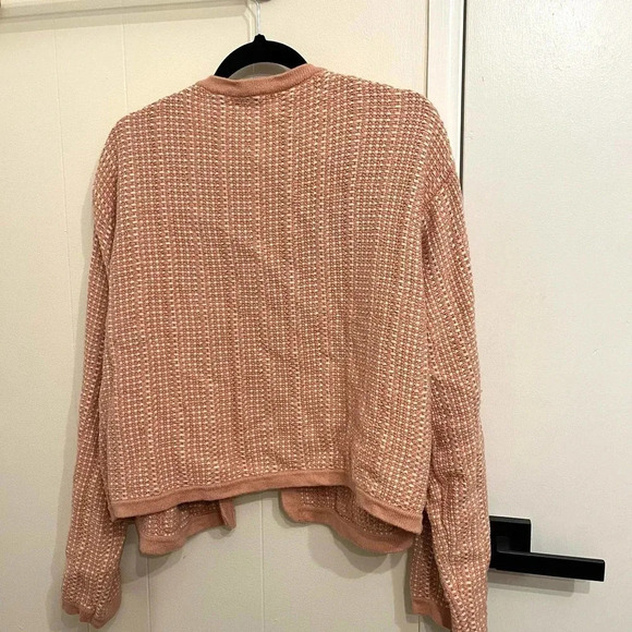 J. Crew pink and cream knit cardigan size XL - Picture 6 of 7